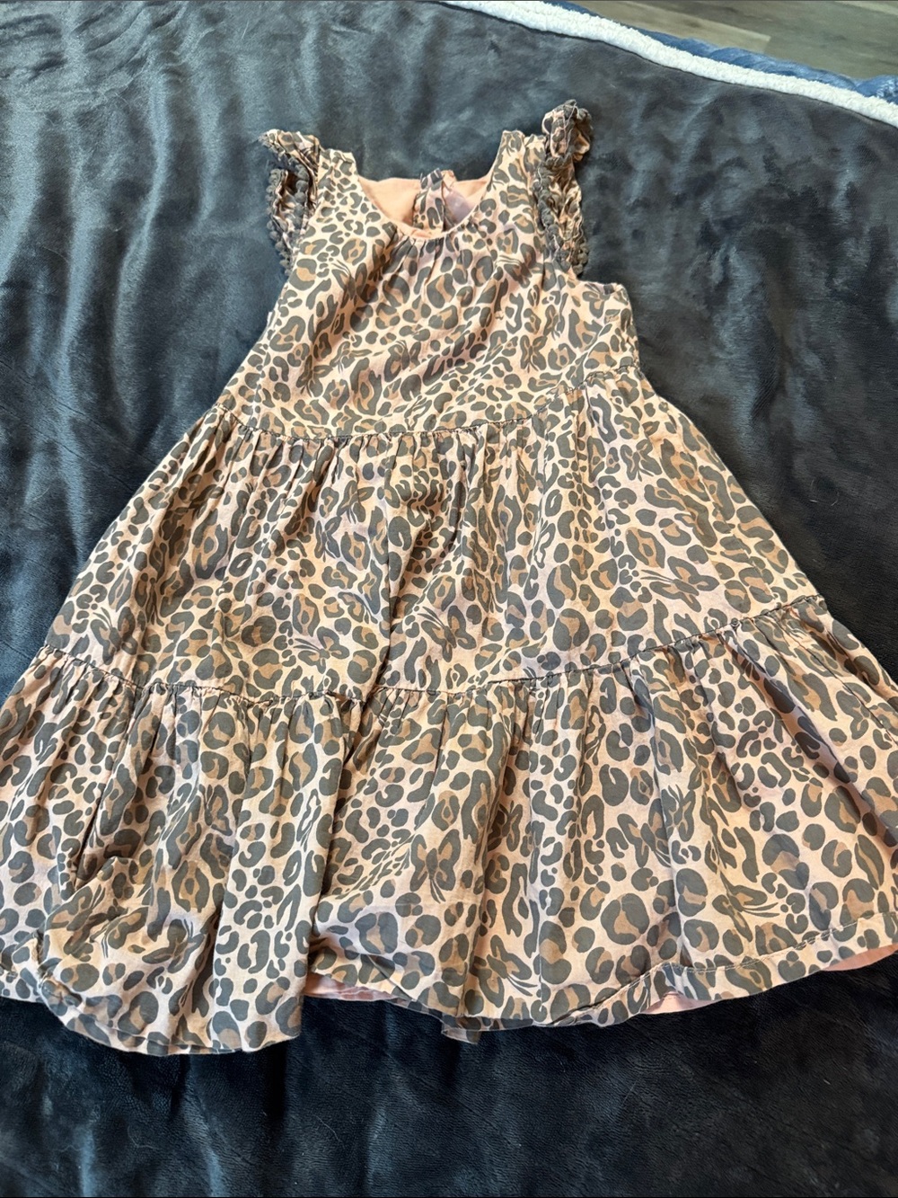 Girls Pink Leopard Print Ruffle Sleeve Dress